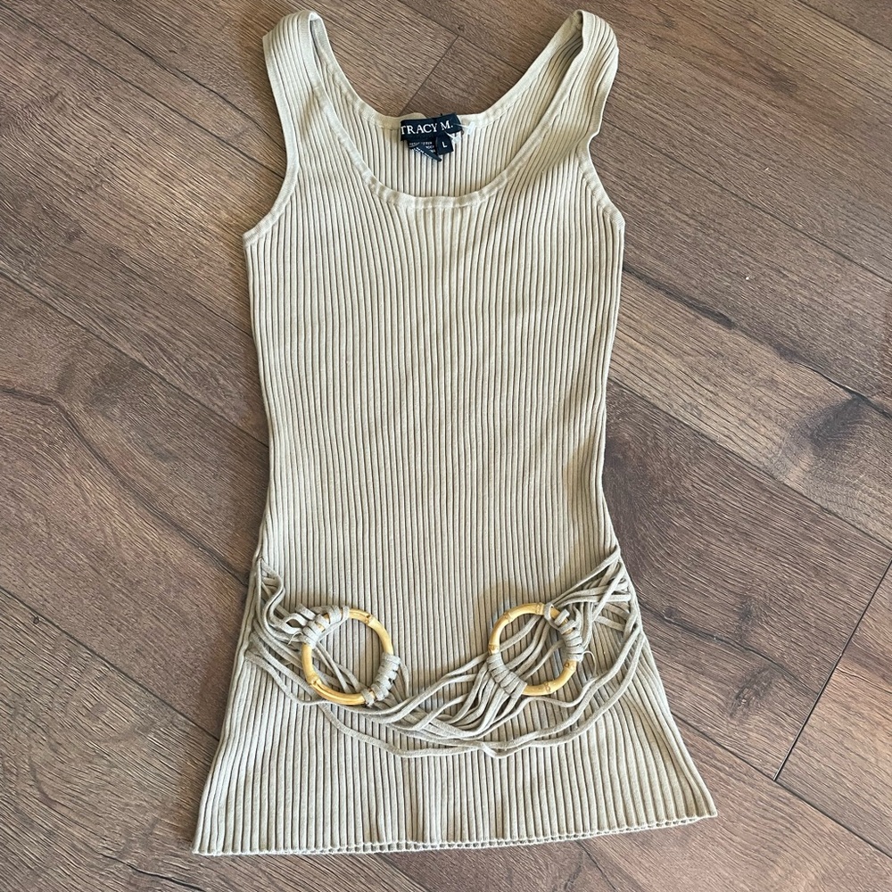 Vintage Y2K Belted Ribbed Long Line Tank Top